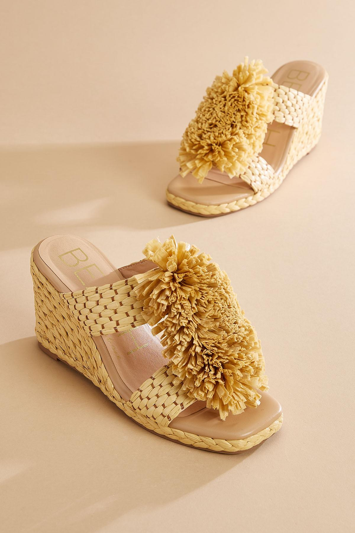 raffia puff platform wedge heels | Versona