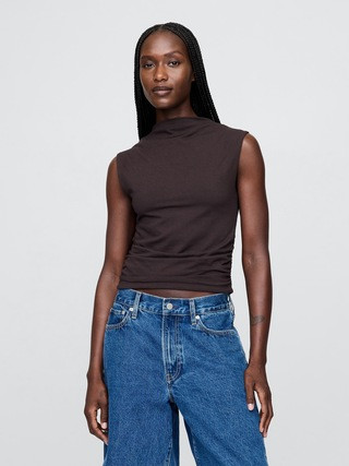 Modern Funnel-Neck Ruched Cropped Tank Top | Gap (US)