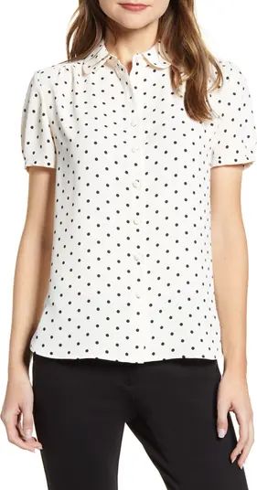 Dot Print Collared Short Sleeve Blouse | Nordstrom