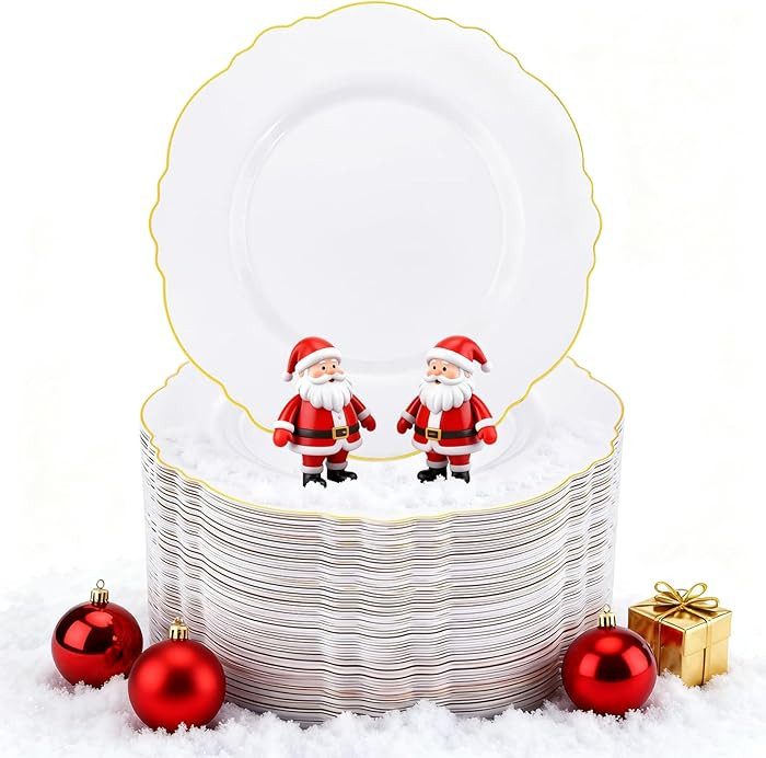 WDF 60pcs Gold Plastic Dinner Plates -10.25inch Baroque White and Gold Plates Fancy Heavy Duty Pl... | Amazon (US)