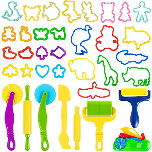 Oun Nana Playdough Tools Set - 36 PCS Playdough Toys for Kids, Including Rollers, Cutters, Animal Molds in Random Colors | Amazon (US)