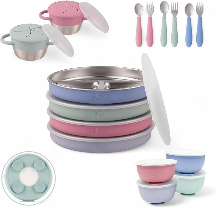 Elk and Friends Kids Stainless Steel Mealtime Suction Bundle | 16pc Set | Amazon (US)
