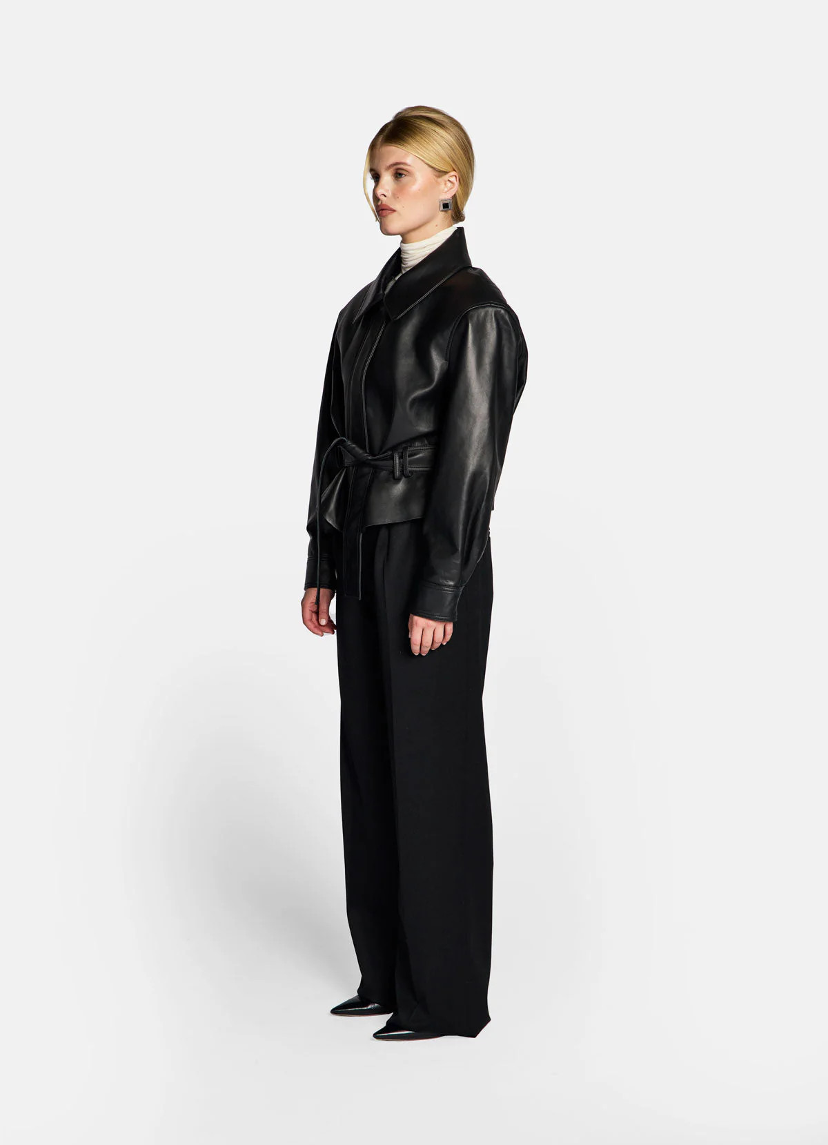 Black Leather Belted Jacket | DE SAVARY LONDON