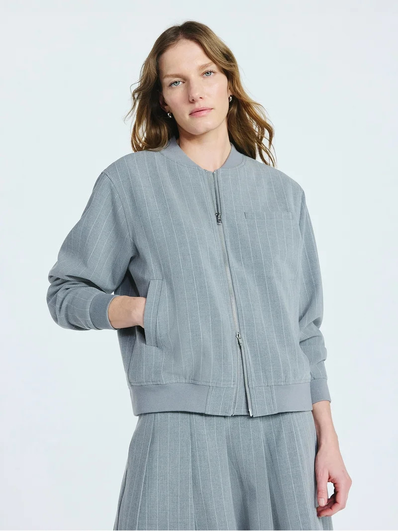 Scoop Women's Pinstripe Bomber Jacket, Midweight, Sizes XS-XXL | Walmart (US)