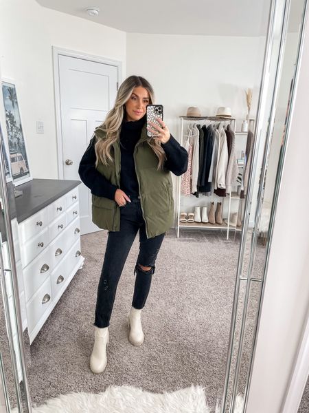 Ten ways to style this green puffer vest from Amazon 🫶🏼 look 10/10
+ puffer vest: small
+ sweater: small
+ jeans: 25 short 
+ boots: true to size 

#LTKfindsunder50 #LTKfindsunder100 #LTKSeasonal