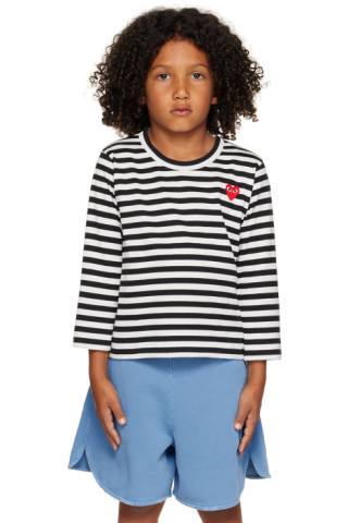 COMME des GARÇONS PLAY - Kids Black & White Heart Patch Long Sleeve T-Shirt | SSENSE