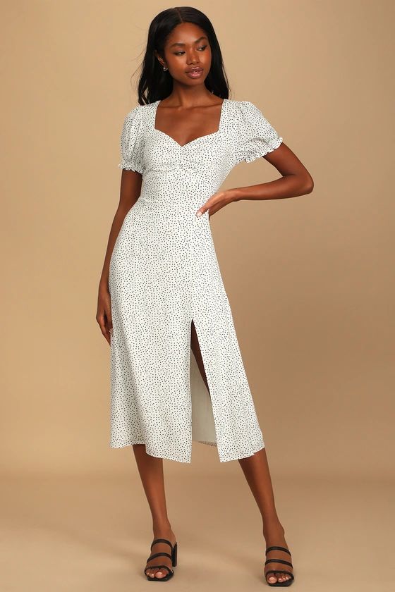 Spot Me White Polka Dot Short Sleeve Midi Dress | Lulus (US)