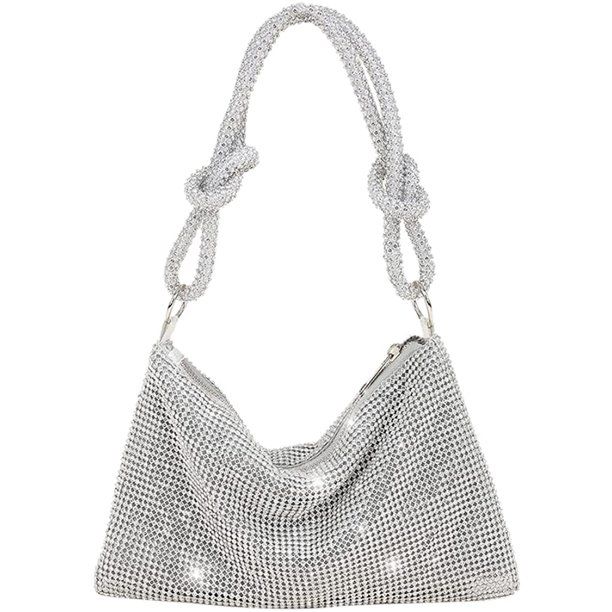 YAZI  Purses for Women Chic Sparkly Evening Handbag  Shiny Silver Clutch Purse for Party Club Wed... | Walmart (US)