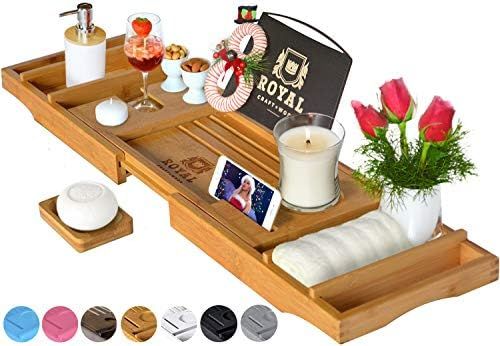 ROYAL CRAFT WOOD Luxury Bathtub Caddy Tray, One or Two Person Bath and Bed Tray, Bonus Free Soap ... | Amazon (US)