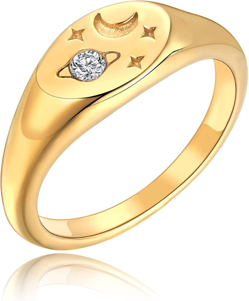 Love You to The Moon And to Saturn Ring Stainless Steel Silver Moon Star Ring for Her | Amazon (US)