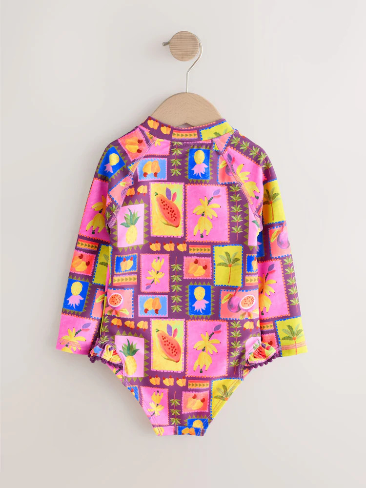 Purple/Orange Tropical Sunsafe Long Sleeve Swimsuit (3mths-7yrs) | Next US