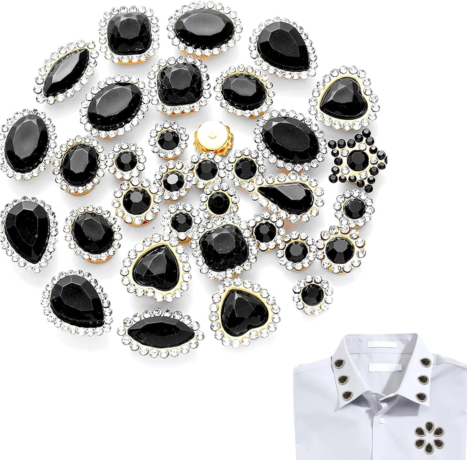 Colorful Crystal Sew on Rhinestones 50pcs Mixed Shapes Crystal Glass with Metal Base Craft Jewels and Gems for Clothes Hats Jewelry Making DIY Accessories Decoration (Black) | Amazon (US)
