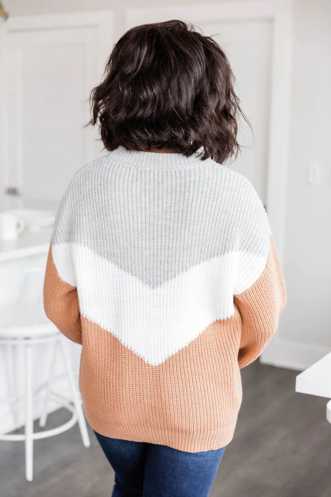 Let's Talk Love Brown Chevron Colorblock Sweater | The Pink Lily Boutique