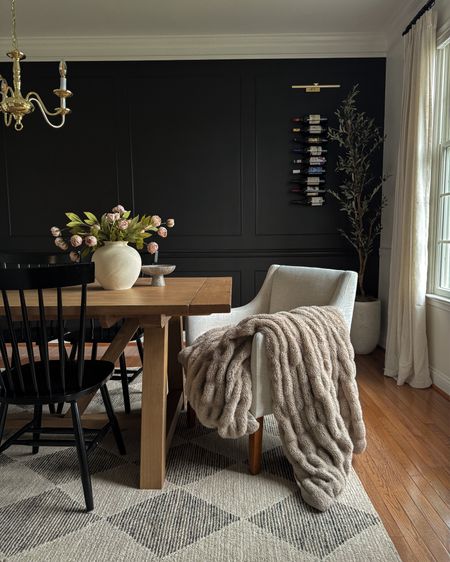 Obsessed with this spring stems!

Accent wall color: Black Magic by Sherwin Williamss 

Moody dining room, faux flowers, spring decor, neutral decor, dining room table, dining room chairs, accent chair, Amazon curtains, affordable curtains, accent wall

#LTKhome