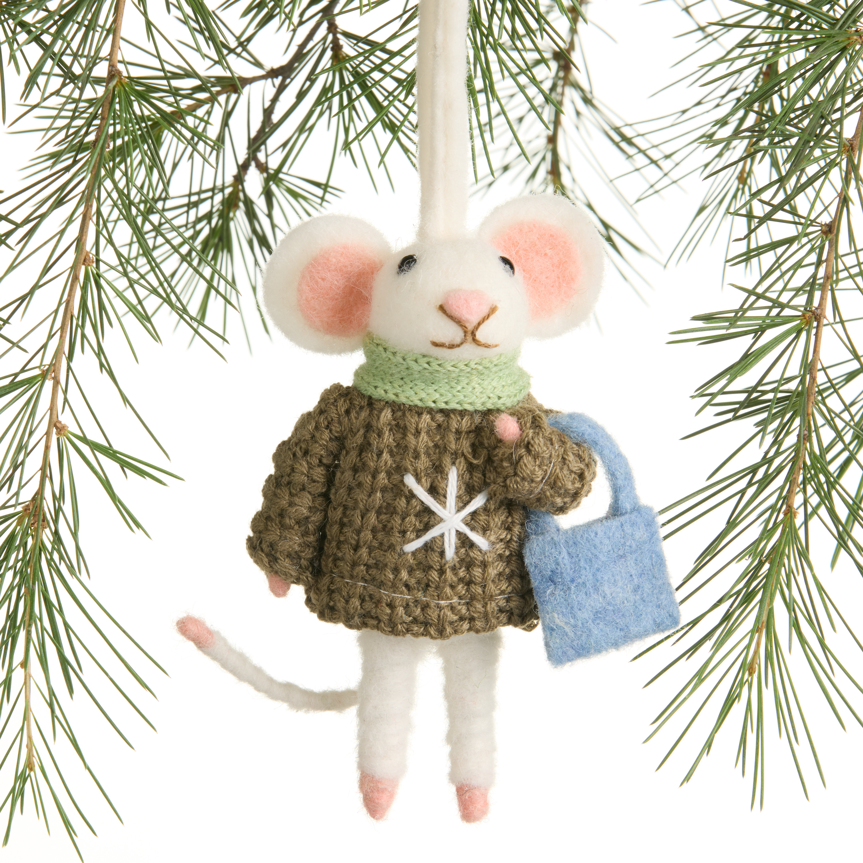 Wool Mouse with Knit Snowflake Sweater Ornament | World Market