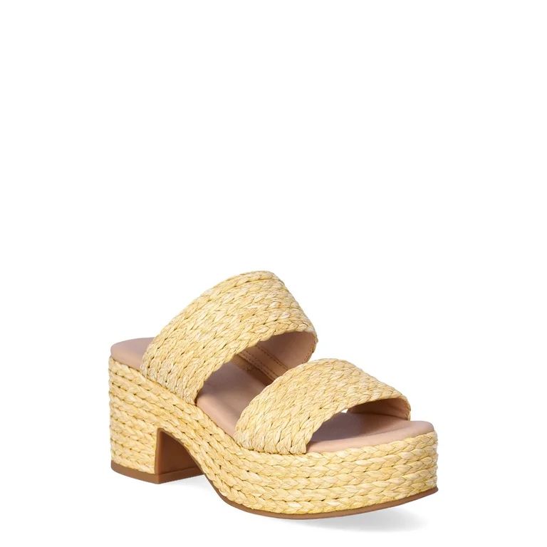 No Boundaries Women's Raffia Double Band Platform Sandals | Walmart (US)