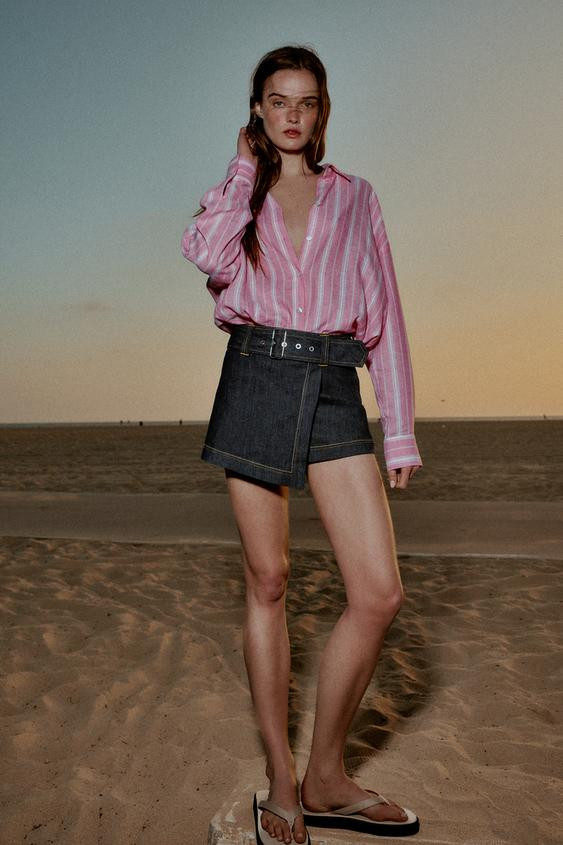 OVERSIZE STRIPED LINEN BLEND SHIRT | Zara UK