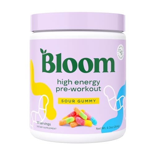 Bloom Nutrition High Energy Pre Workout Powder, Amino Energy with Beta Alanine, Ginseng & L Tyrosine, Natural Caffeine Powder from Green Tea Extract, Sugar Free & Keto Drink Mix (Sour Gummy) | Amazon (US)