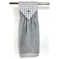 Gray Hanging Hand Towel, Farmhouse Grey Gingham Oven Kitchen Decor, White Towel | Etsy (US)
