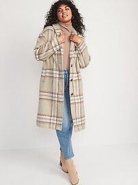 Relaxed Plaid Soft-Brushed Overcoat for Women | Old Navy (US)