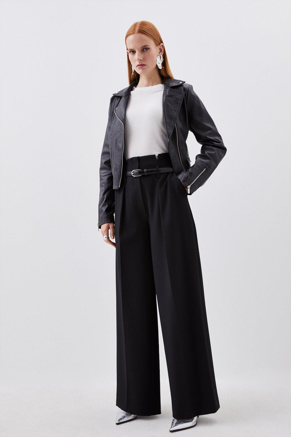 Tailored Compact Stretch High Waist Wide Leg Trousers | Karen Millen UK + IE + DE + NL