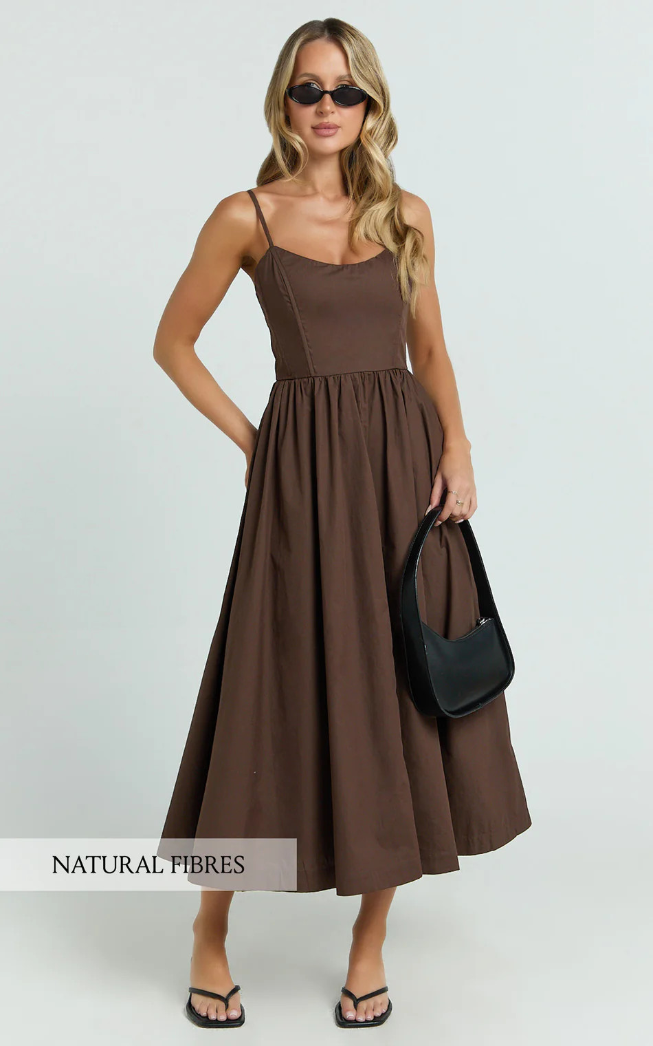 Braelyn Midi Dress - Scoop Neck Flare Dress in Chocolate | Showpo (ANZ)