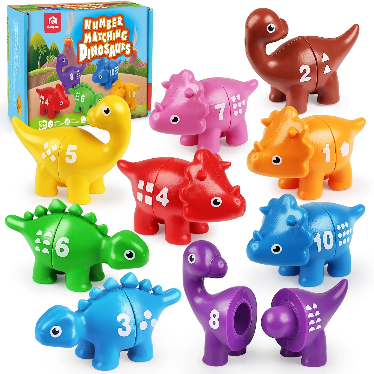 Coogam Numbers Matching Game 10PCS, 123 Counting Dinosaur Toys, Educational Preschool Montessori ... | Walmart (US)