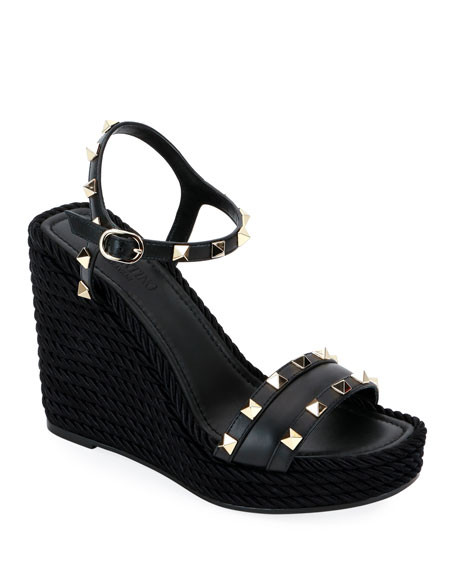 Rockstud Leather Wedge Sandals | Neiman Marcus