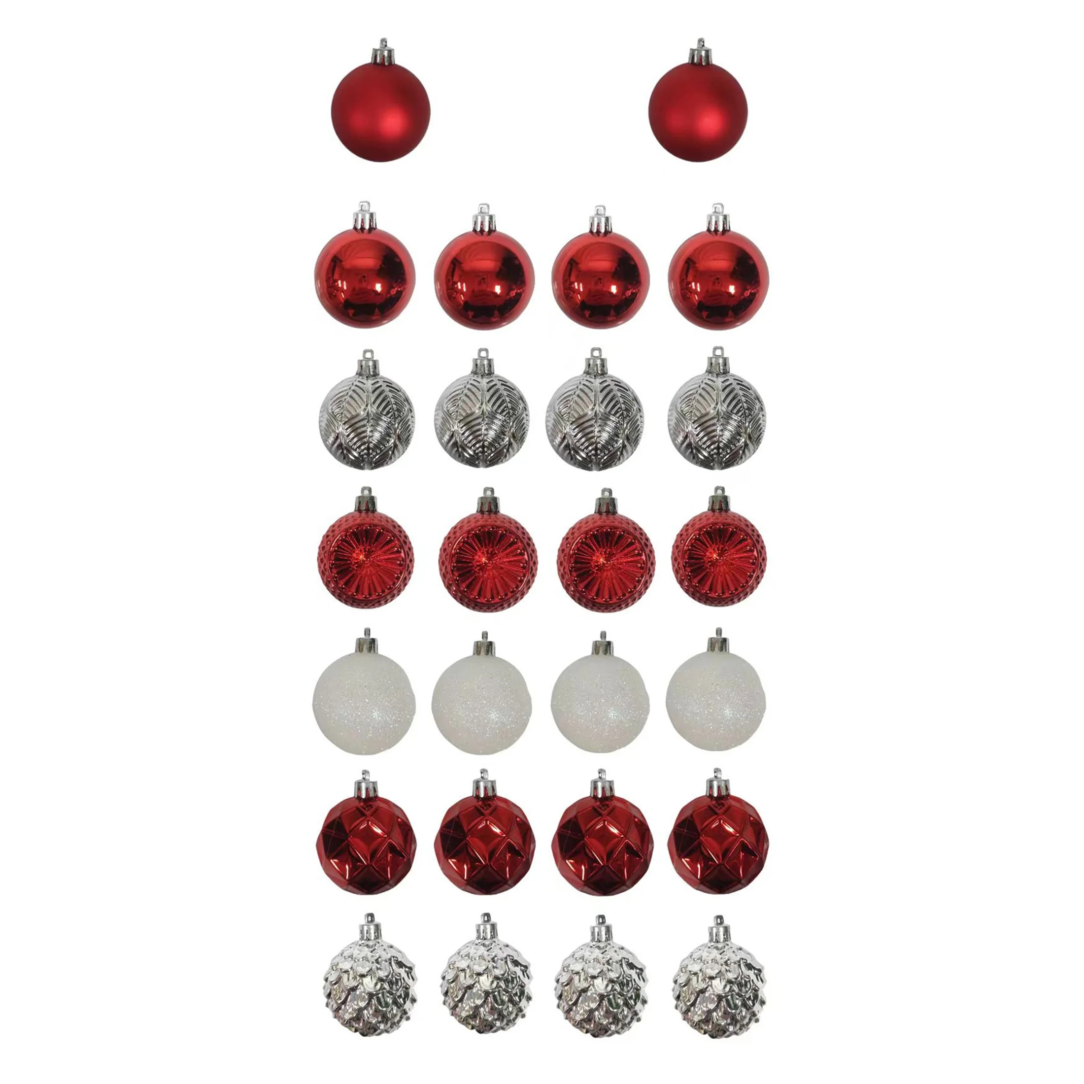 Red, White and Silver Shatterproof Round Christmas Ornaments, 2.29 in, 26 Count, Holiday Walmart | Walmart (US)