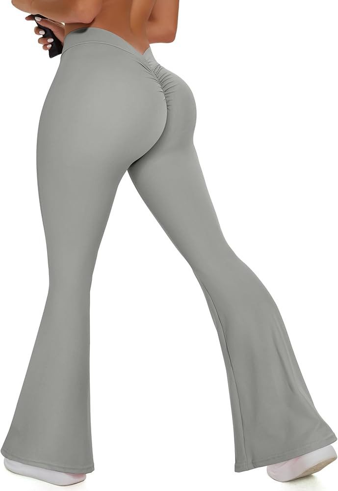 FITTOO V Back Scrunch Butt Flare Leggings for Women Booty Lifting Tummy Control Wide Leg Workout ... | Amazon (US)