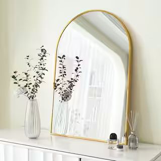 24 in. W x 36 in. H Arched Gold Aluminum Alloy Framed Wall Mirror | The Home Depot