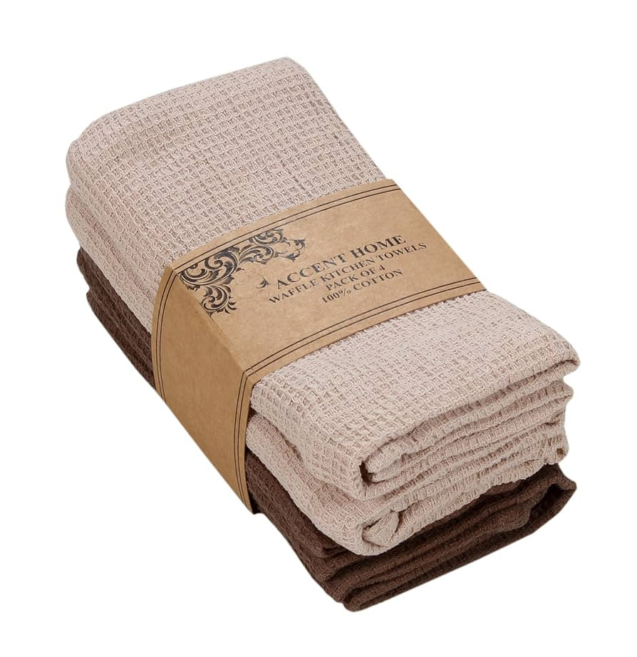 ACCENTHOME 100% Cotton Waffle Weave Kitchen Towel Set of 4 Super Soft Absorbent Tea Towels | Dura... | Amazon (US)