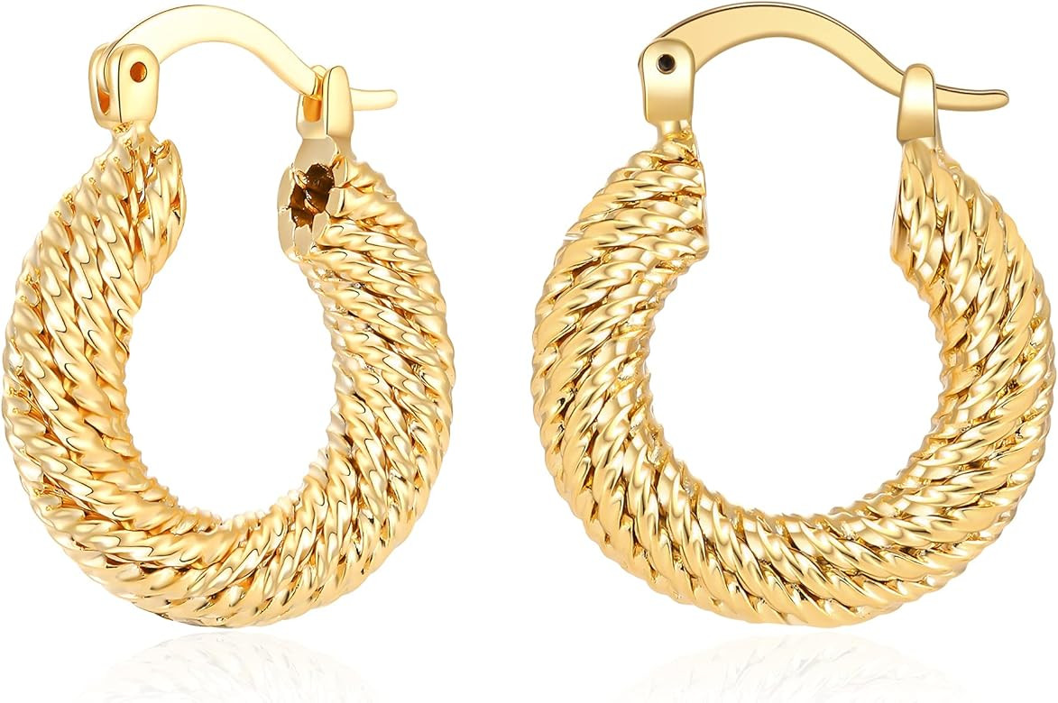 Chunky Gold Hoop Earrings for Women 14k Gold Plated Stainless Steel Thick Hoop Earrings Dainty Cu... | Amazon (US)