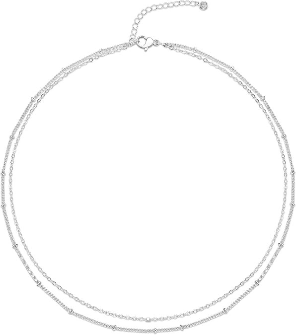 Amazon.com: CHESKY Silver Layered Choker Necklaces for Women, Dainty Silver Plated Satellite Bead... | Amazon (US)