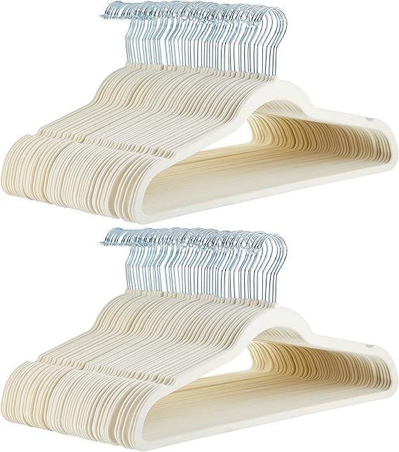 Amazon Basics Slim, Velvet, Non-Slip, Space-Saving Suit Clothes Hangers, Pack of 100, Ivory/Beige | Amazon (US)