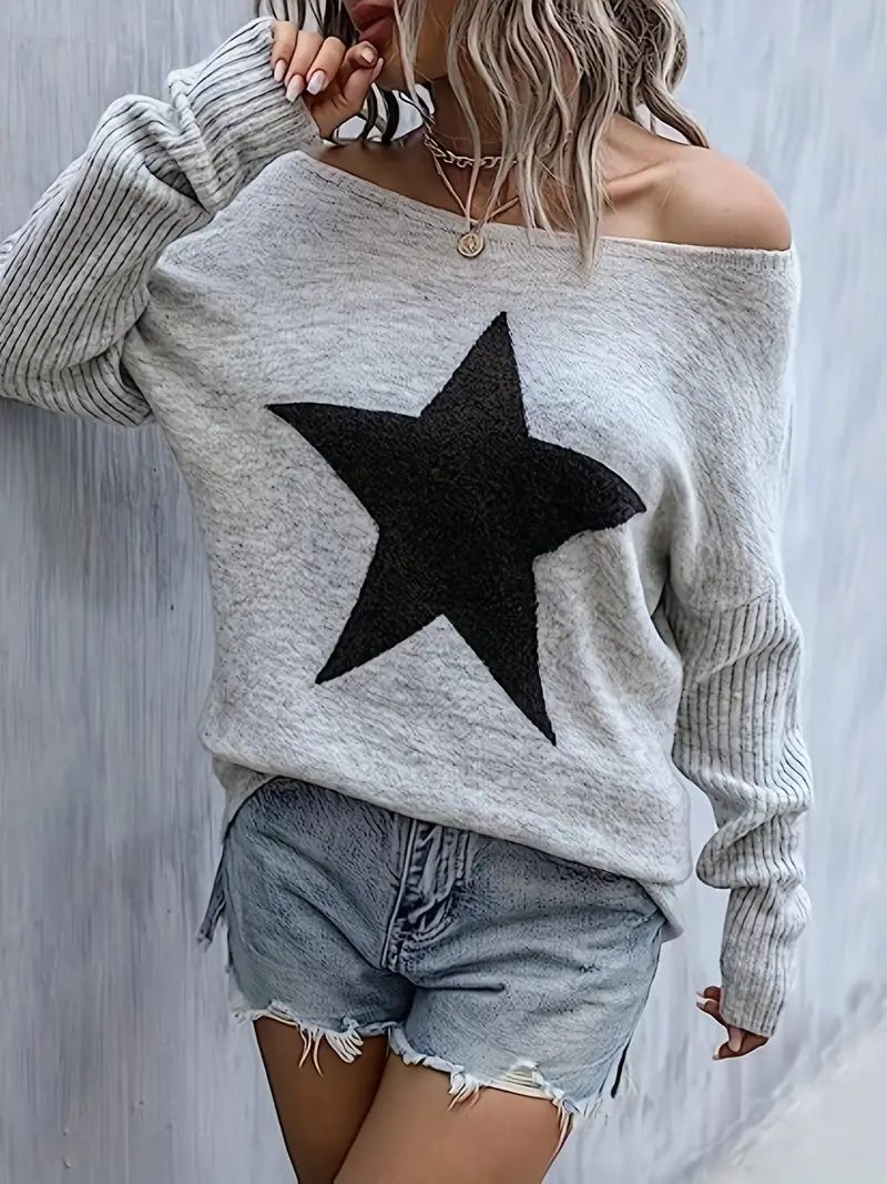 Star Pattern Stretchy Crew Neck Pullover Sweater, Casual Long Sleeve Sweater For Fall & Winter, W... | Temu Affiliate Program