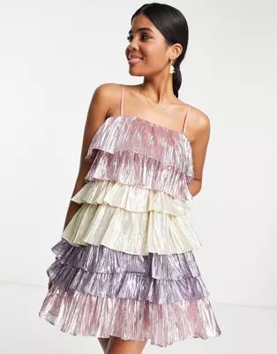 Collective the Label exclusive tiered mini dress in metallic mix | ASOS (Global)