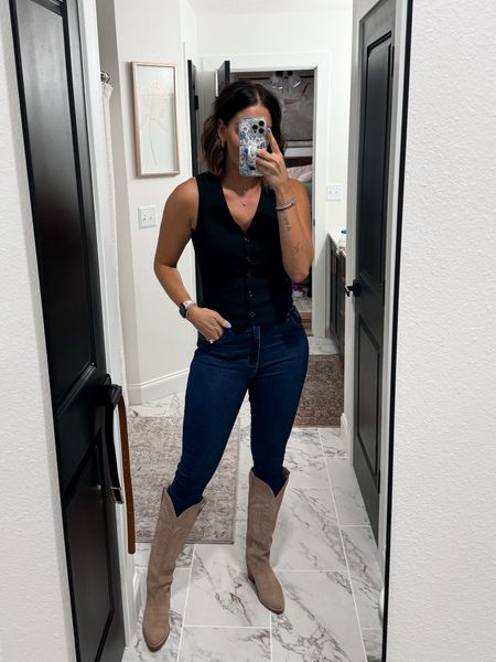 Vest is from a local boutique but I linked several different options! Jeans are a 27Long and boots are a 7.5 (size down 1/2)

#LTKsalealert #LTKstyletip #LTKshoecrush