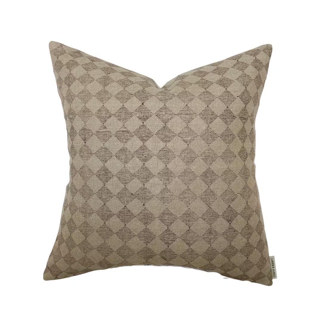 Dane Brown Checkered Diamond Pillow Cover European Style Designer Fabric Neutral Home Decor 18x18... | Etsy (US)