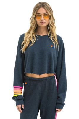 RUGBY STITCH CROPPED CREW SWEATSHIRT RELAXED - CHARCOAL // NEON | Aviator Nation