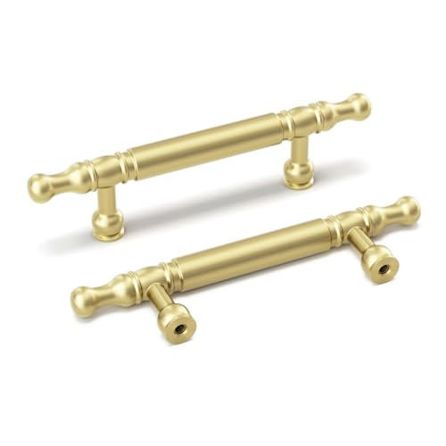 homdiy 10 Pack Brushed Gold Cabinet Pulls Kitchen Cabinet Handles, 3 inch Hole Center Gold Drawer Handles for Dresser Cupboard, 76MM Hole Centers Cabinet Hardware | Amazon (US)