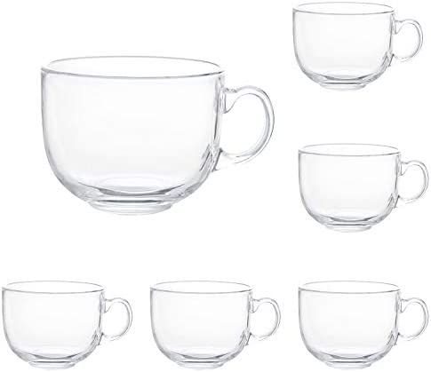 16oz Glass Jumbo Mugs With Handle For Coffee, Tea, Soup,Clear Drinking Cup,Set of 6 | Amazon (US)