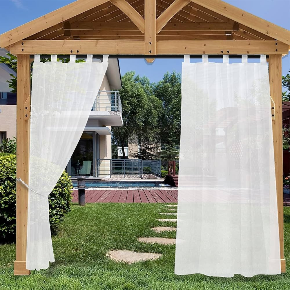 Outdoor Curtain for Patio, White Linen Look Semi-Sheer Curtains Waterproof Gazebo Curtains Detach... | Amazon (US)