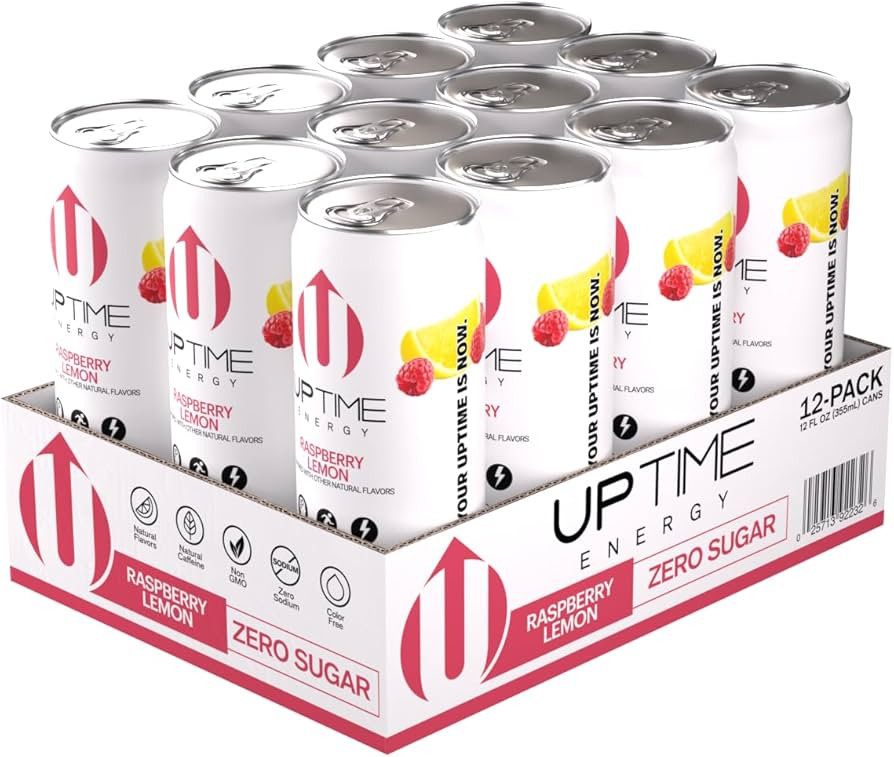 UPTIME – Raspberry Lemon – Zero Sugar (12 Pack) Premium Energy Drink, 12oz Cans, Natural Caff... | Amazon (US)