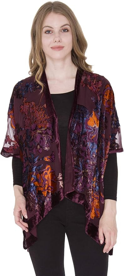 BYOS Boho Stylish Semi Sheer Mesh Open Front Burnout Floral & Paisley Print Velvet Kimono Cardiga... | Amazon (US)