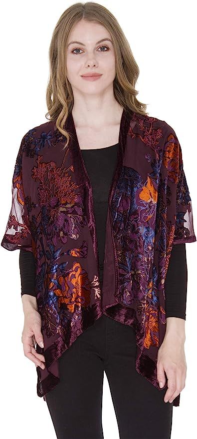 BYOS Boho Stylish Semi Sheer Mesh Open Front Burnout Floral & Paisley Print Velvet Kimono Cardiga... | Amazon (US)