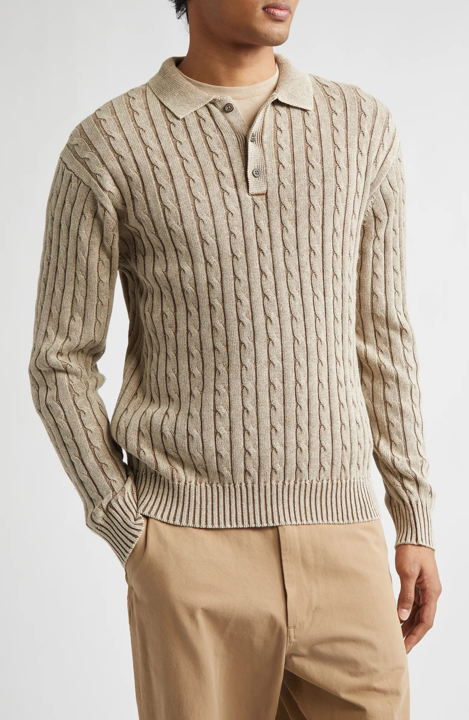 Pigment Dyed Cable Knit Cotton Polo | Nordstrom