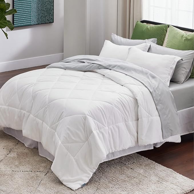Bedsure White King Size Comforter Set - 8 Pieces Reversible King Bed in A Bag, White King Bed Set... | Amazon (US)