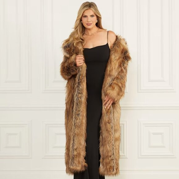MARCIANO Stephanie Long Faux-Fur Coat Size XS NEW WITH TAGS! | Poshmark