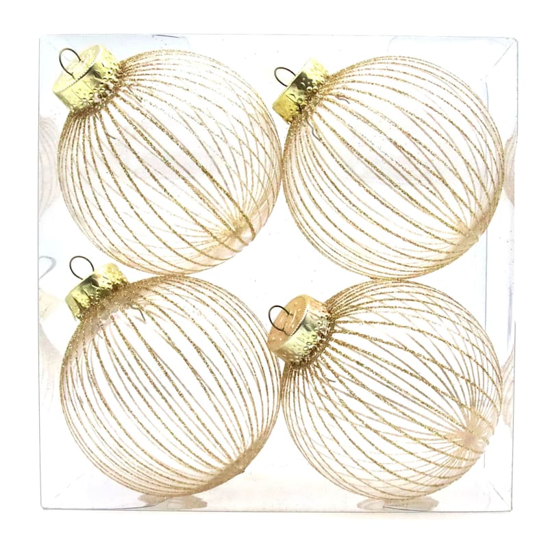 Gold 4-Count Clear & Gold Glittered Shatterproof Ornaments, 3.9" | At Home